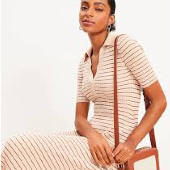 Petite Stripe Ribbed Collared Midi Sweater Dress - Picture 3 of 6